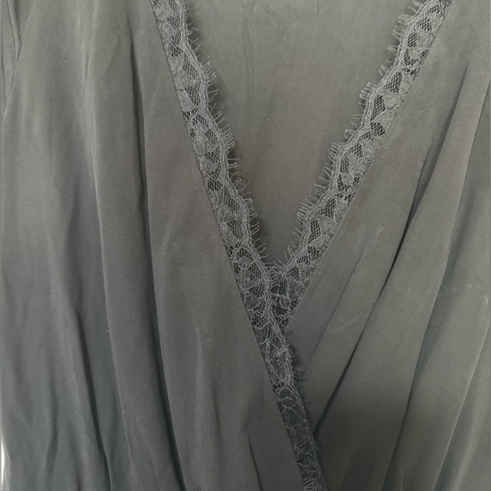 Rebecca Taylor Sz 10 Black Gray Lace Dress Linen Blend V-neck career - Picture 11 of 11